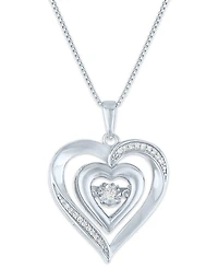 Macy's Double Heart Diamond Pendant Necklace (1/10 ct. t.w.) in Sterling Silver