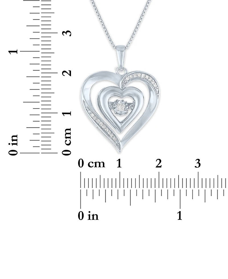 Macy's Double Heart Diamond Pendant Necklace (1/10 ct. t.w.) in Sterling Silver