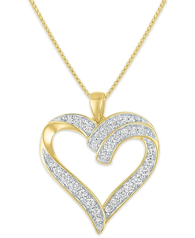 Macy's Double Heart Diamond Pendant Necklace (5/8 ct. t.w.) in 14k Yellow Gold Over Sterling Silver