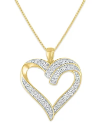Macy's Double Heart Diamond Pendant Necklace (5/8 ct. t.w.) in 14k Yellow Gold Over Sterling Silver