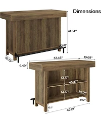 Tribesigns 57.48-Inch Kitchen Cabinet & Bar Table, Industrial Counter Height Pub Table with 2-Tier Storage