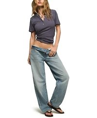 Lucky Brand Women's Short-Sleeve Cutwork Henley Top