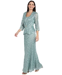 R & M Richards Petite 2-Pc. Metallic-Lace Gown Jacket Set