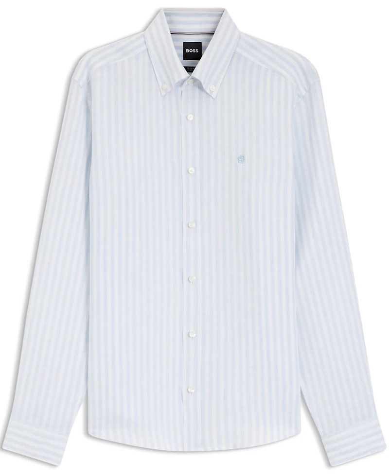 Boss by Hugo Men's Regular-Fit Striped Linen Dress Shirt