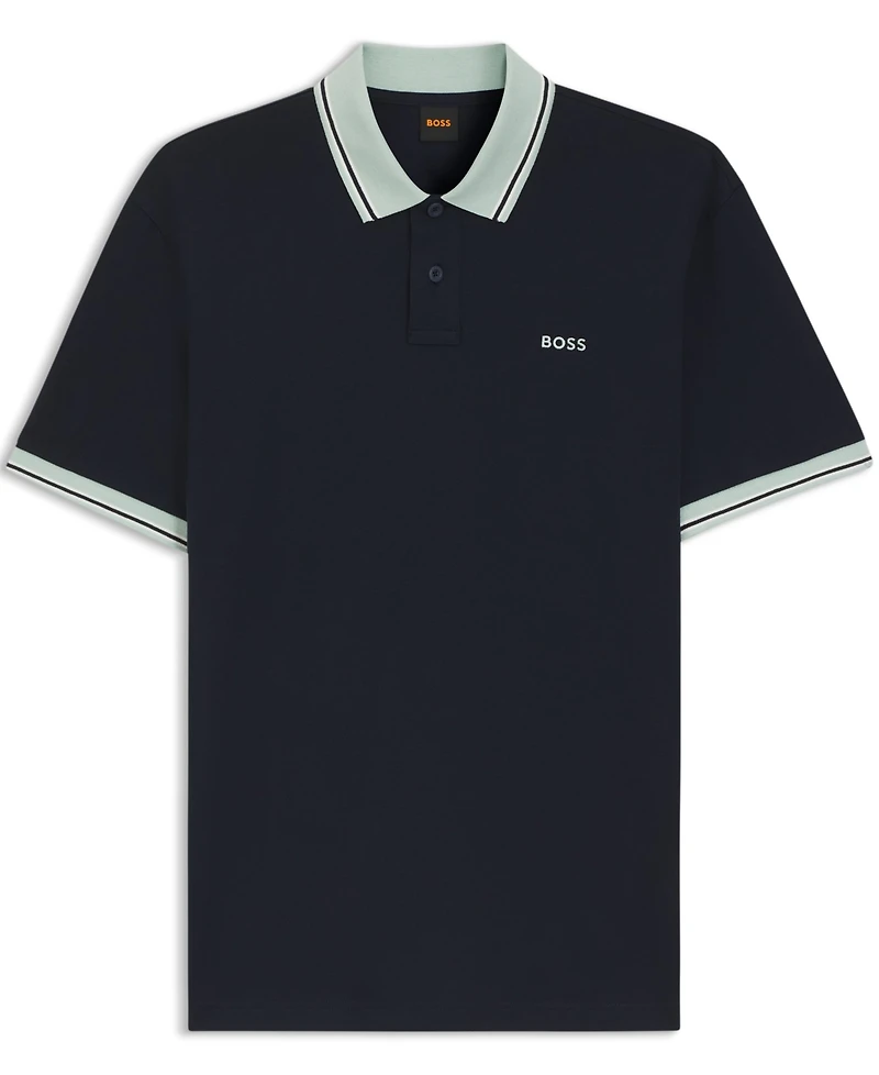 Boss by Hugo Men's Cotton-Jersey Stripe Trim Polo Shirt