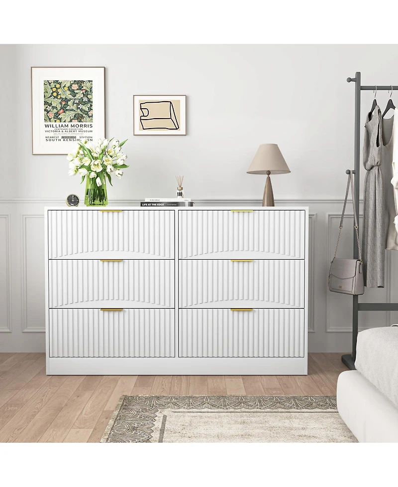 Streamdale Furniture Modern 6-Drawer Dresser with Wavy Pattern Panels