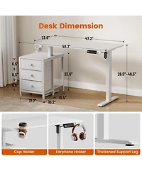 Homlux 47x24" Sit-Stand Desk Height Adjustable Computer Desk with 2 Hooks, Storage Drawers, Printer Cabinet, Brown