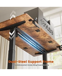 Homlux 47x24" Sit-Stand Desk Height Adjustable Computer with 2 Hooks, Storage Drawers, Printer Cabinet, Brown