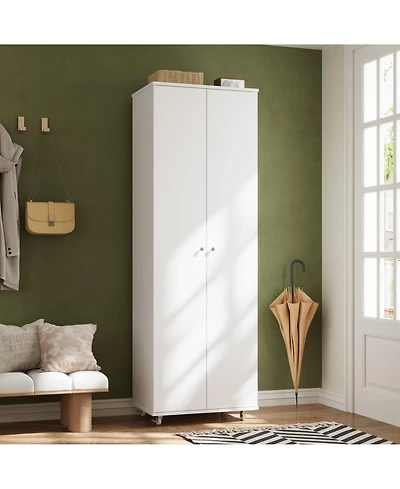 2-door shoe cabinet with Adjustable shelves, versatile storage, sturdy and durable, universal wheel design, four wheels, two brakes,black ra