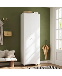 2-door shoe cabinet with Adjustable shelves, versatile storage, sturdy and durable, universal wheel design, four wheels, two brakes,black ra