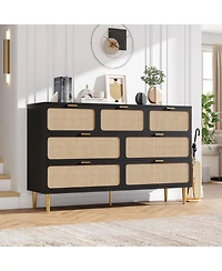gaomon Rattan 7 Drawer Dresser for Bedroom, Tall Chest of Drawers with Deep Storage and Wide Top, Black