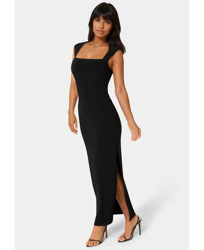 Bebe Womens Square Neck High Slit Midi Dress