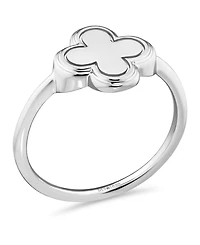 Devata Contour-lined Clover Ring Rhodium Plated Sterling Silver