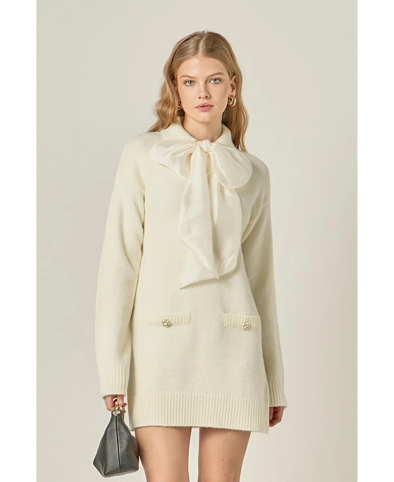 English Factory Women's Detachable Bow Knit Dress