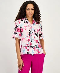 Kasper Women's Printed Ruffle-Sleeve Blouse