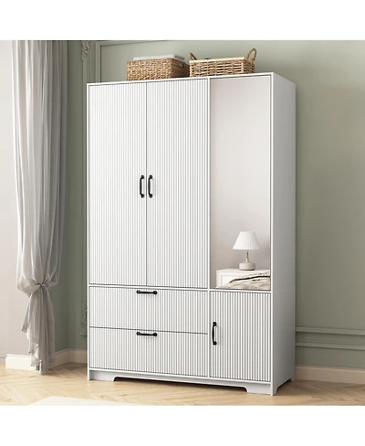 Streamdale Furniture Streamdale 4-Door Wardrobe w/ Mirror, Led, 2 Drawers, Rod, Shelves, White