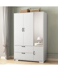 Streamdale Furniture Streamdale 4-Door Wardrobe w/ Mirror, Led, 2 Drawers, Rod, Shelves, White