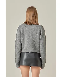 English Factory Women's Knit Cardigan Featuring a Lurex Argyle Pattern.