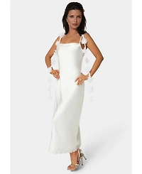 Bebe Women's Cascading Floral Satin Maxi Dress