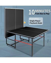 Baofuwish 8FT Indoor Table Tennis Table Set with Foldable Mdf Surface, Portable Black Ping Pong Table with Net, 2 Paddles and 3 Balls for Home Use