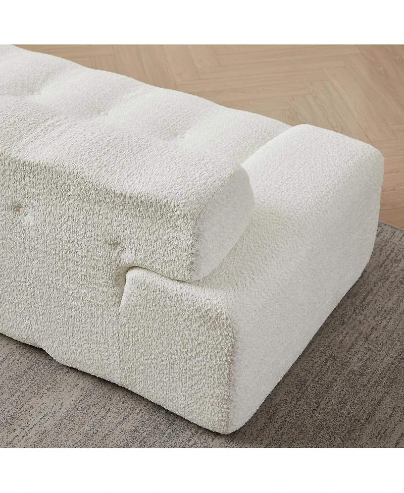 Streamdale Furniture Minimalist Button-Tufted Square Arm Three-Seater Sofa, Chenille, Snow White