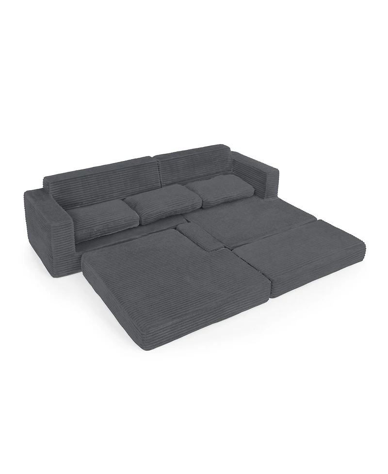 Streamdale Furniture Corduroy L-Shape Modular Sectional Sofa - Unfolds into a Bed