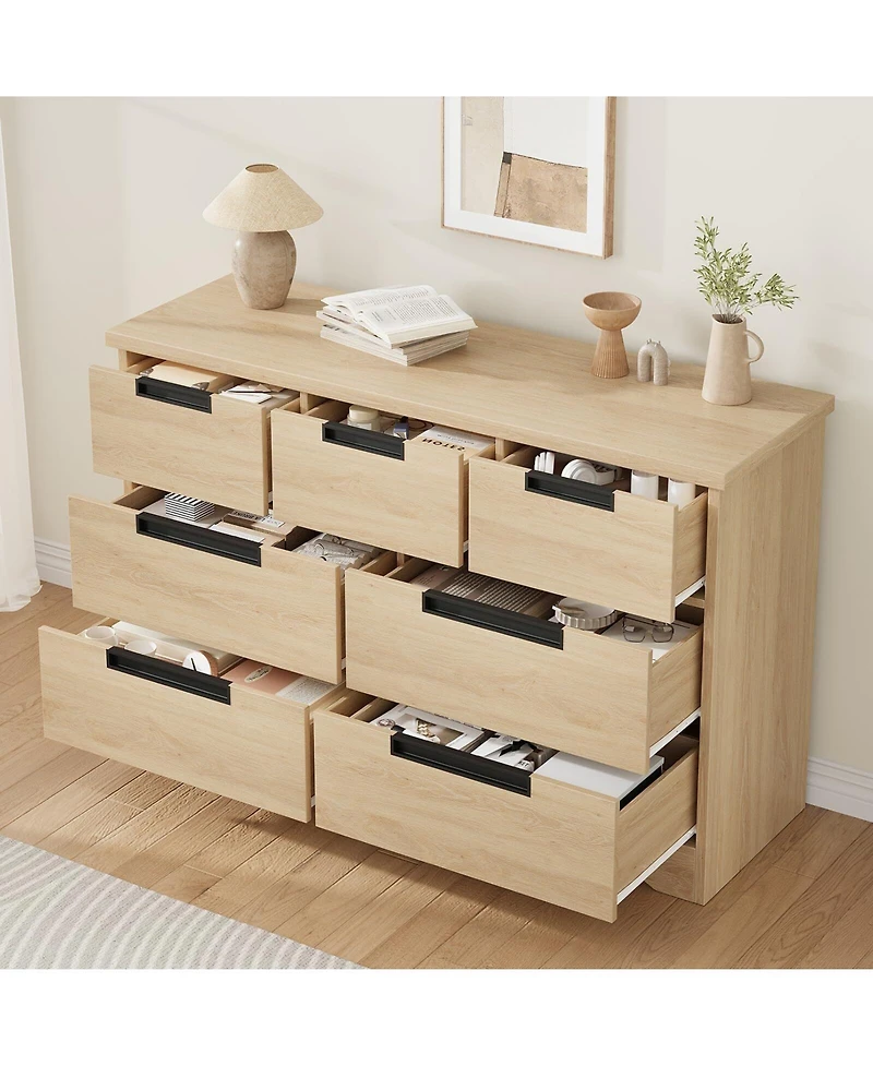 gaomon 7-Drawer Dresser, Modern Double Chest of Drawers with Embedded Handles Design