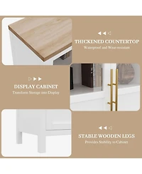 gaomon 55" Buffet Cabinet with 4 Glass Doors, Modern Farmhouse Sideboard with Storage