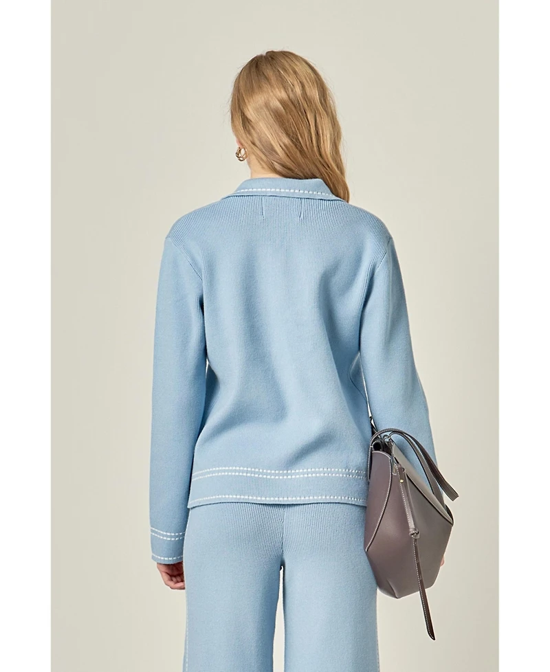 English Factory Women's Stitch Detailed Polo Knit