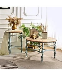 Streamdale Furniture Rustic Wooden Carved Coffee Table with Metal Legs