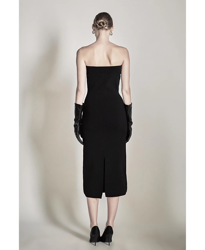 endless rose Women's Bow Detailed Tube Midi Knit Dress