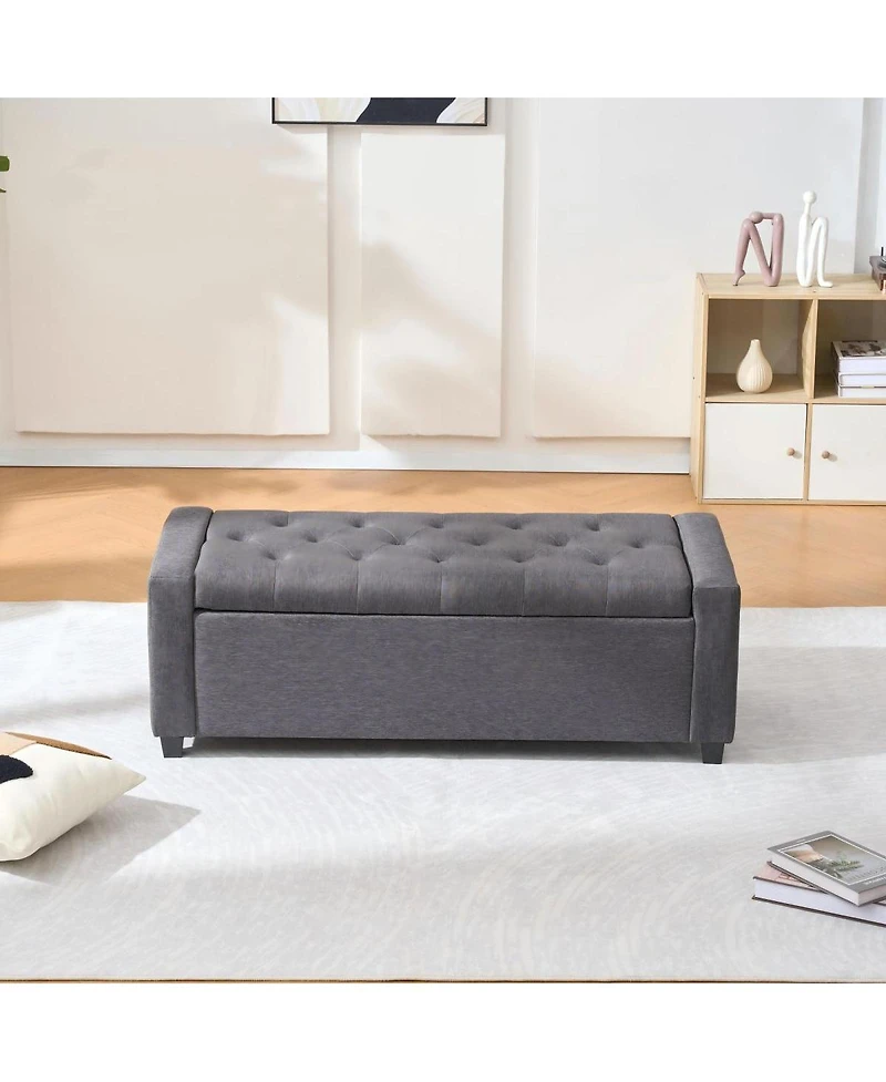 Streamdale Furniture Streamdale 48" Storage Bench for End of Bed, Faux Linen Upholstered Ottoman with Arms, Gray