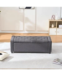 Streamdale Furniture Streamdale 48" Storage Bench for End of Bed, Faux Linen Upholstered Ottoman with Arms, Gray