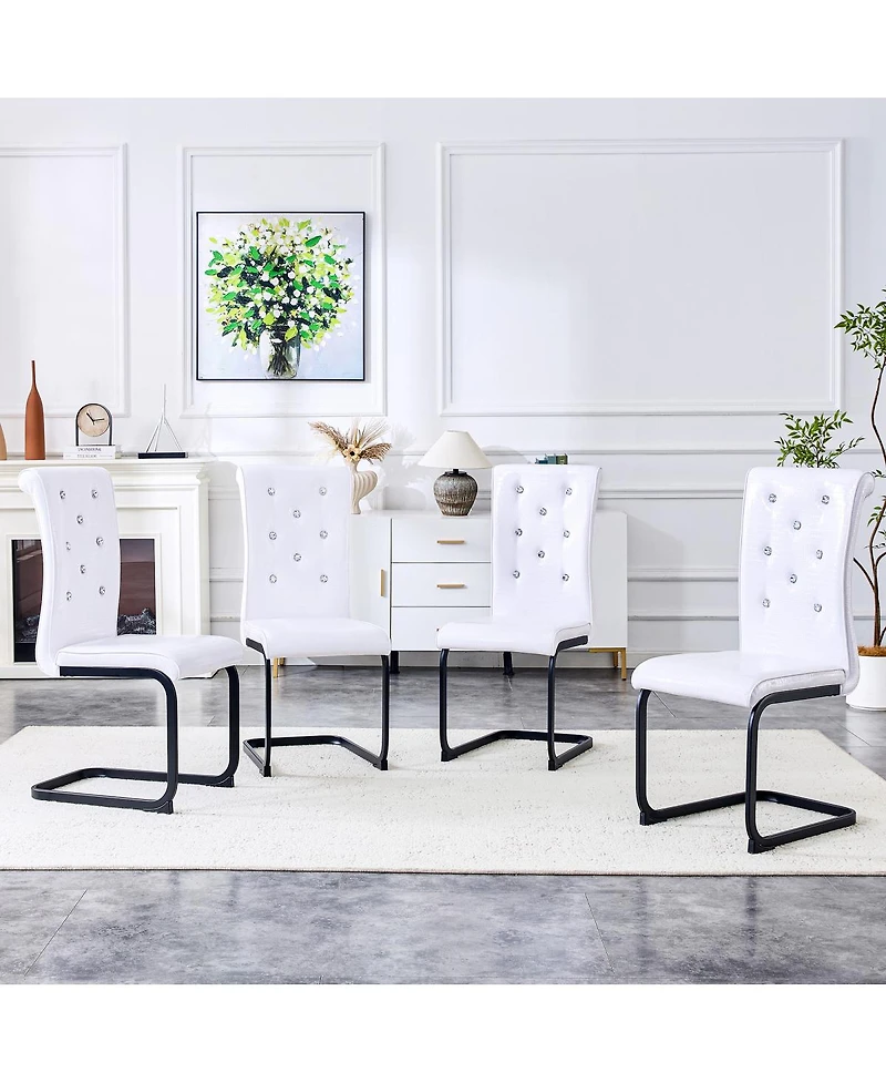 Streamdale Furniture Set of 4 Retro Alligator Upholstered Dining Chairs with Crystal Buckle