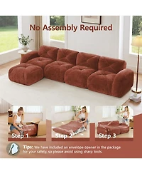 Streamdale Furniture L-Shaped Velvet Tufted Sofa with Movable Ottoman