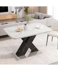 Streamdale Furniture Modern Rectangle Dining Table, Stretchable, Marble Top, X-Shape Leg