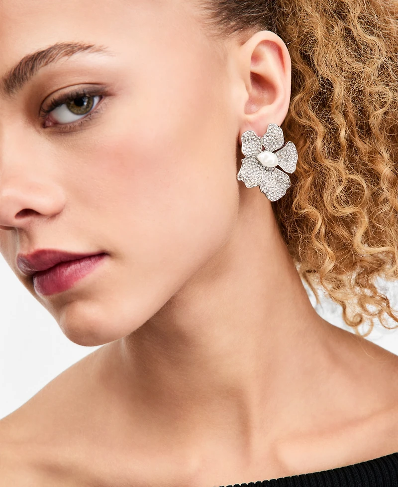 I.n.c. International Concepts Crystal & Imitation Pearl Flower Button Earrings, Macy's Exclusive