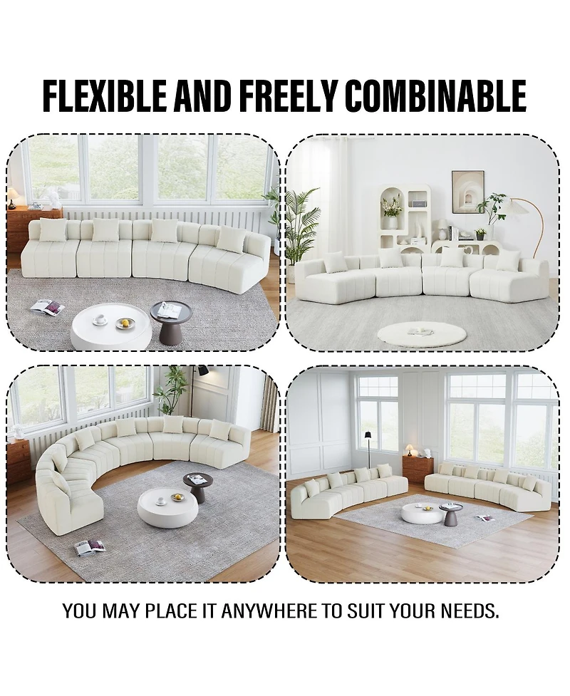 Streamdale Furniture Chenille curved sectional sofa with 6 pillows, modular semi-circular sofa for any room