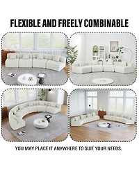Streamdale Furniture Chenille curved sectional sofa with 6 pillows, modular semi-circular sofa for any room