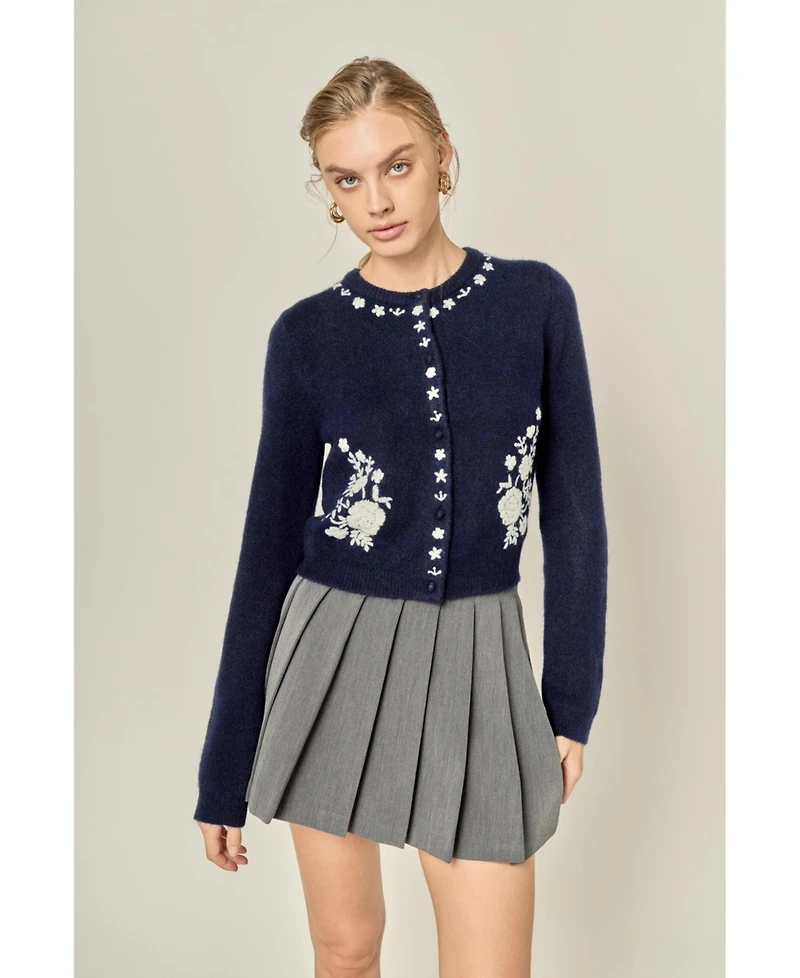 English Factory Women's Floral Embroidery Cardigan