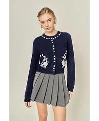 English Factory Women's Floral Embroidery Cardigan