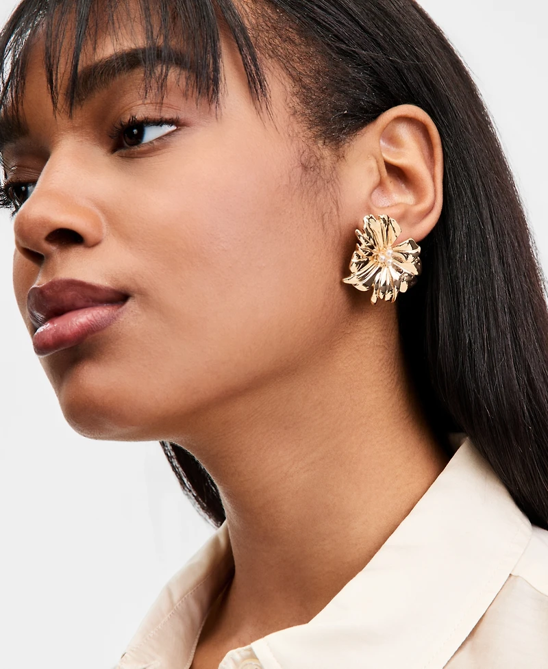 I.n.c. International Concepts Imitation Pearl Flower Button Earrings, Macy's Exclusive