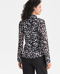 I.n.c. International Concepts Women's Long-Sleeve Printed Mesh Collared Top, Macy's Exclusive