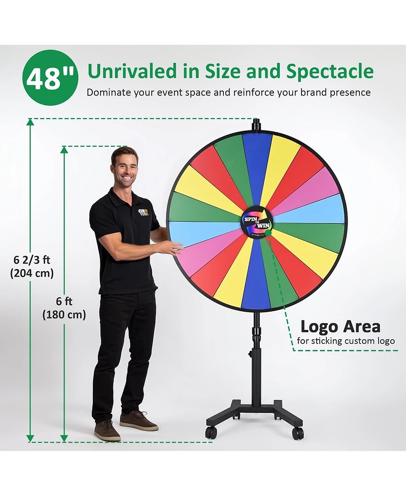 WinSpin 48" Large Giant Prize Wheel w/ Mobile Base Spinning Raffle Trade Show