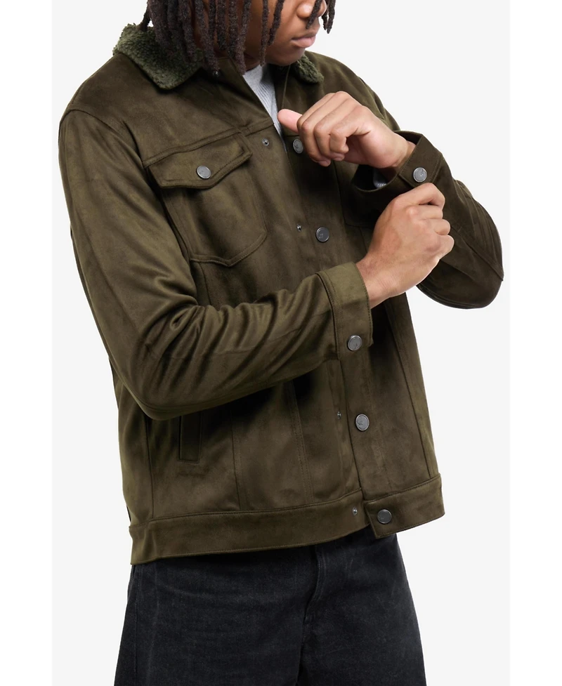 Xray Men's Faux Suede Jacket With Fur Collar