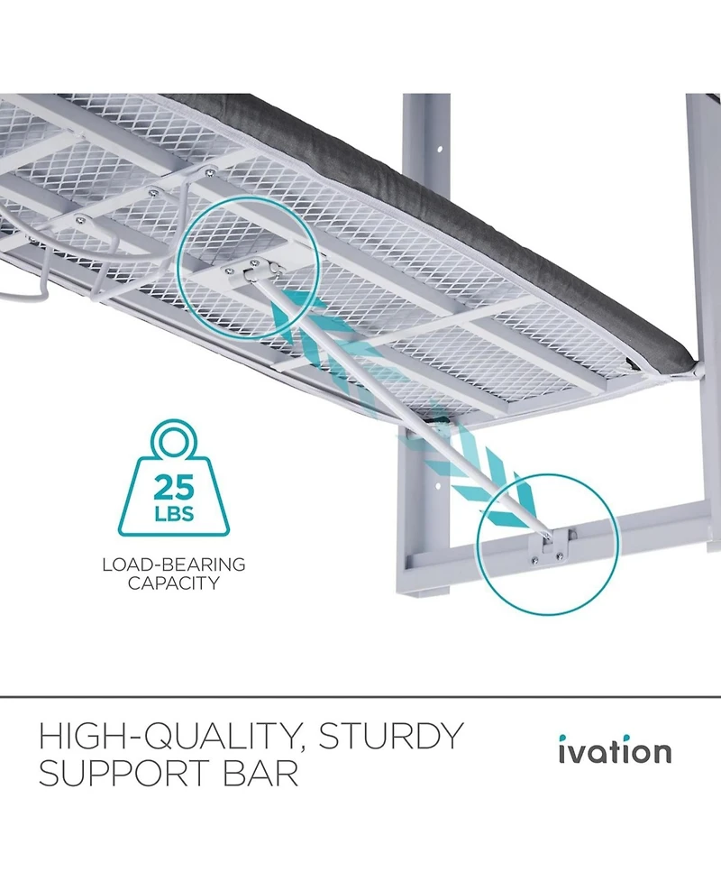 Ivation Wall-Mounted Ironing Board, Foldable Iron Board with Iron Holder, Space Saving Design