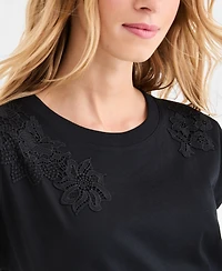I.n.c. International Concepts Women's Lace-Trim Cotton T-Shirt, Macy's Exclusive