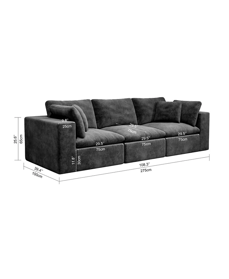 Streamdale Furniture Gray 3PC Modular Sectional Sofa, Plush Corduroy, No Assembly Required