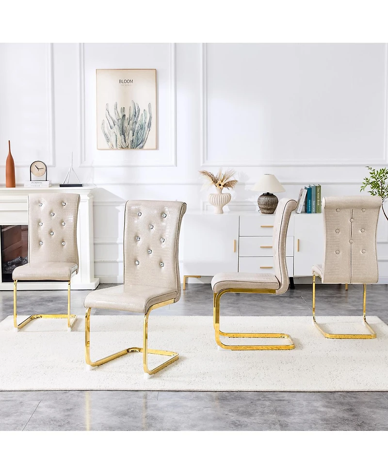 Streamdale Furniture Set of 2 Retro Alligator Upholstered Dining Chairs with Crystal Buckle & Gold Legs