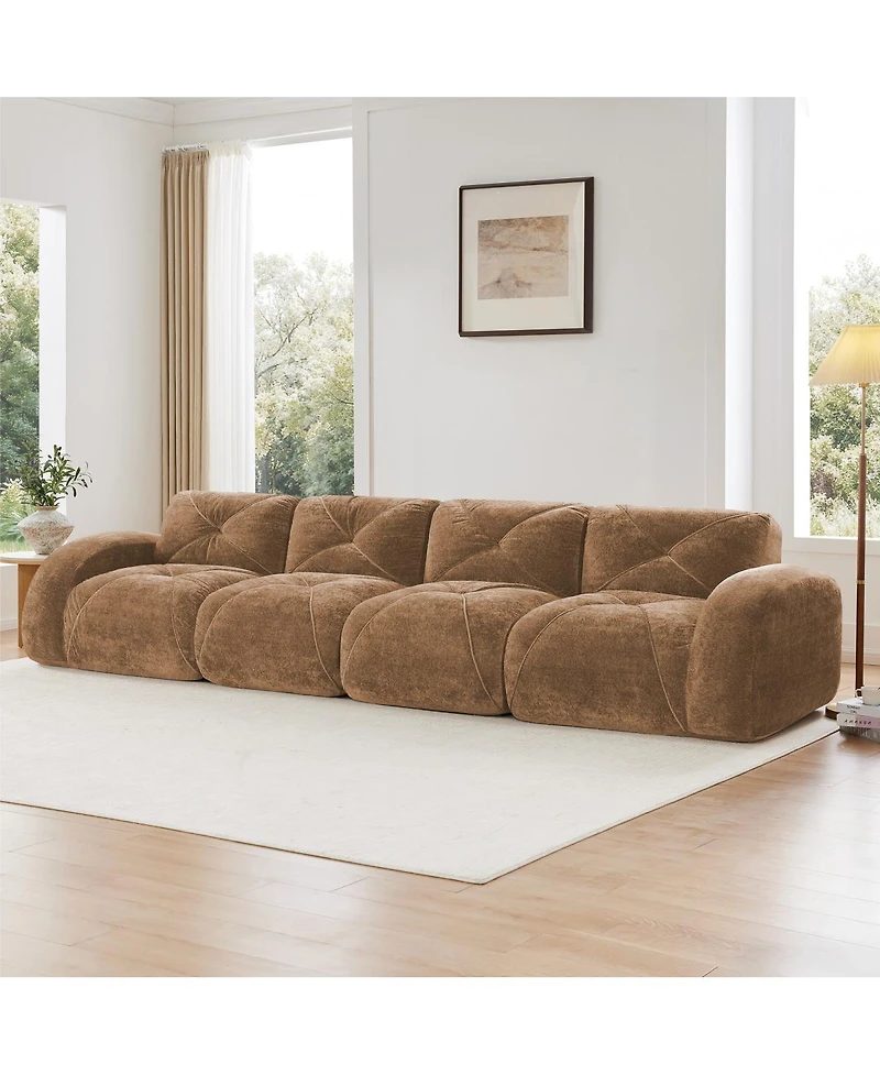 Streamdale Furniture Camel 140" Soft Velvet Boneless Sofa with Tufted Design, No Assembly Required